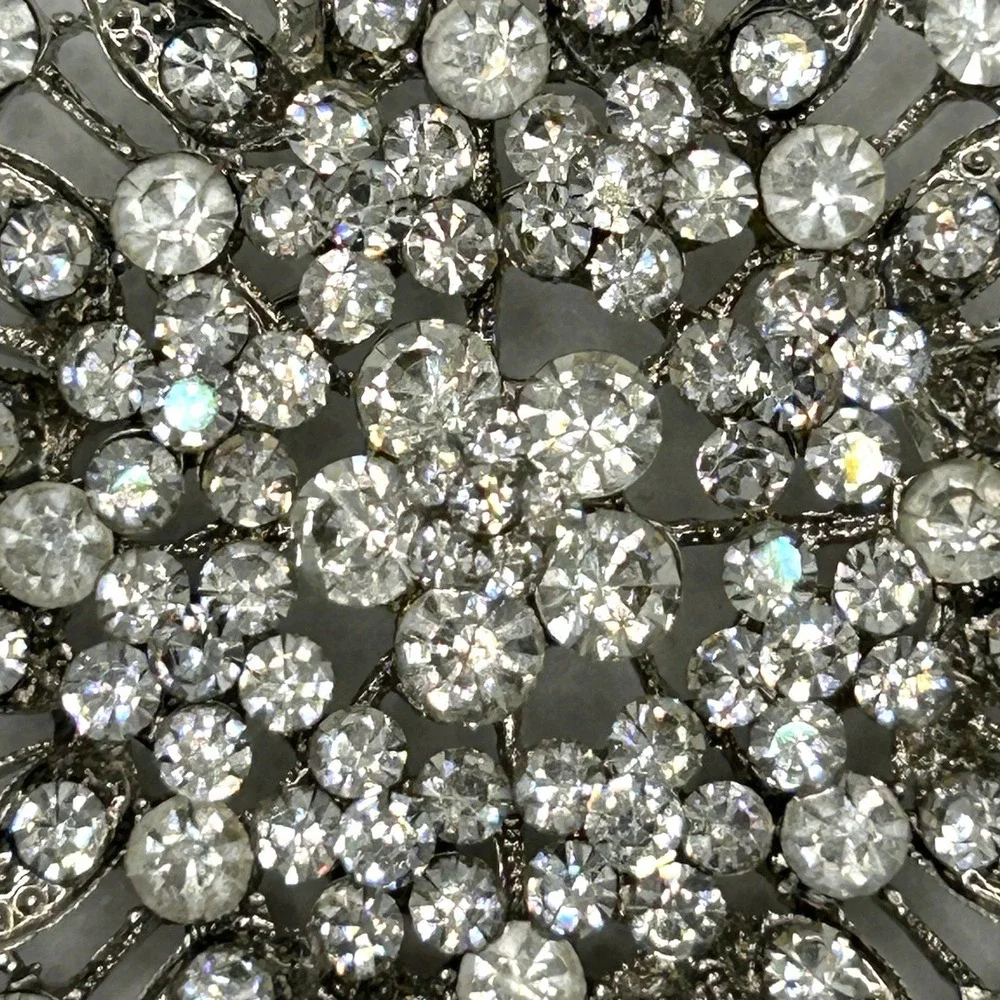 Silver Tone Starburst Rhinestone Snowflake Flower Brooch Pin CZ Art Deco